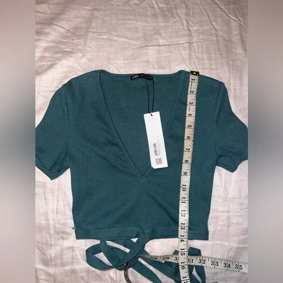 NWT Zara teal TIED RIB TOP - Picture 8 of 10